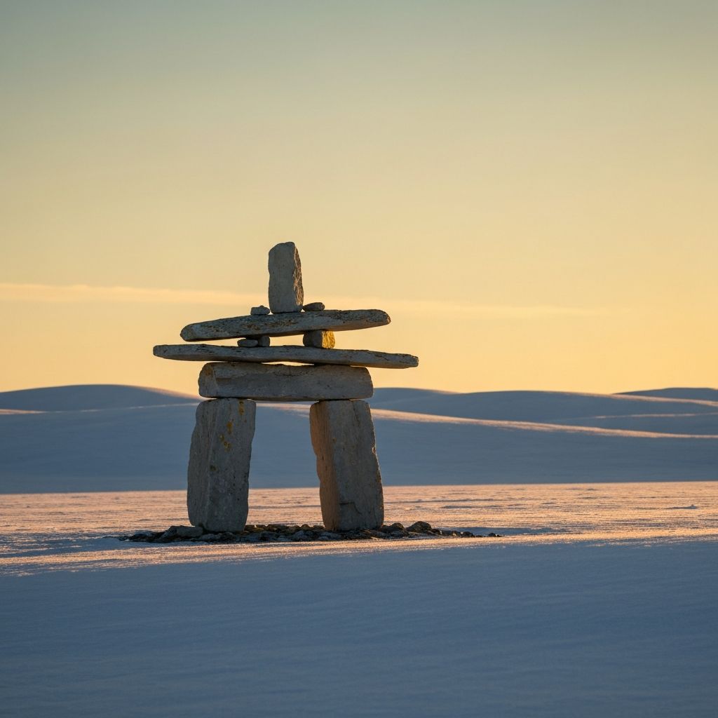Inukshuk on Arctic tundra